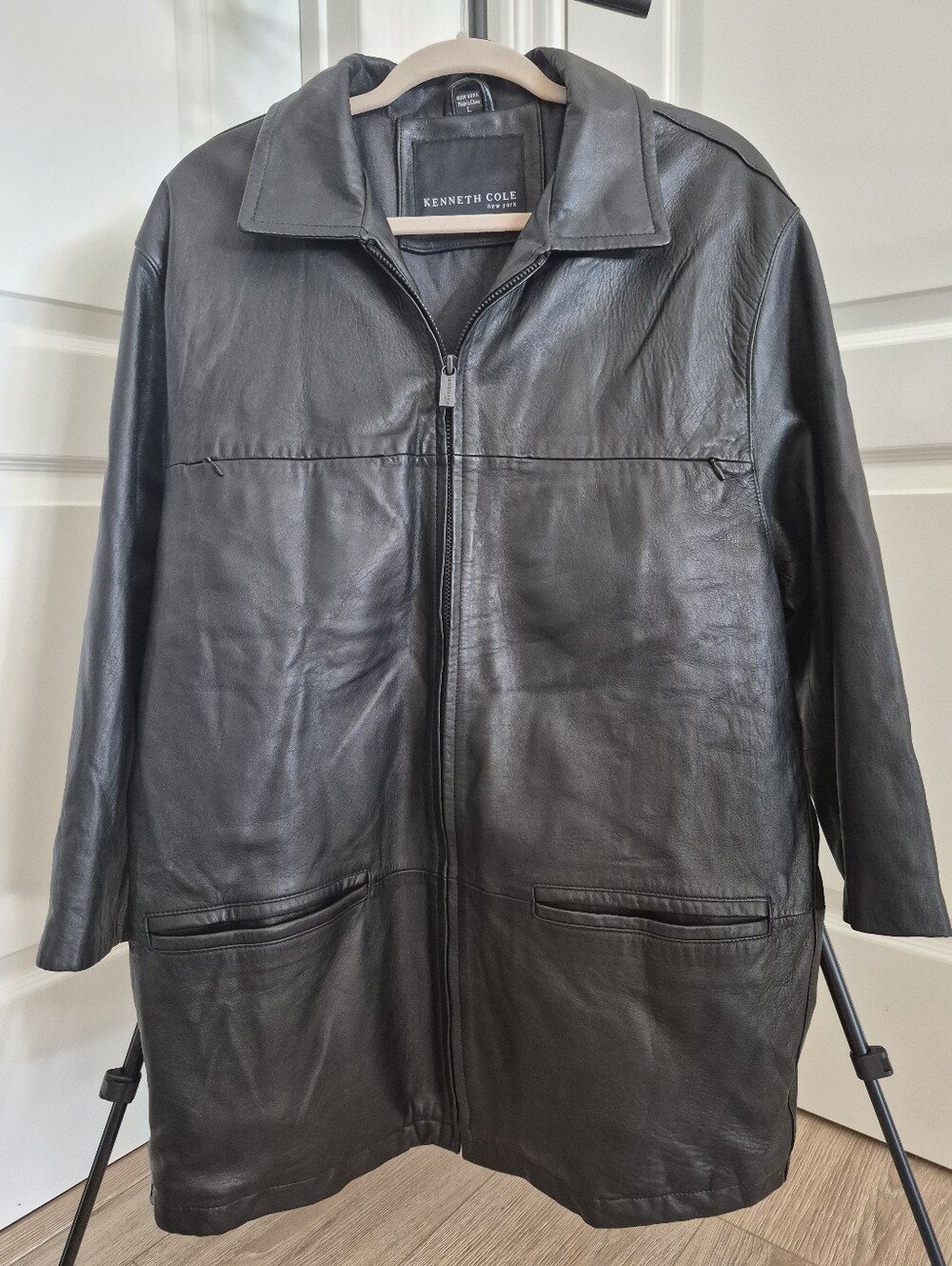 Kenneth Cole Black Leather Trench Coat
